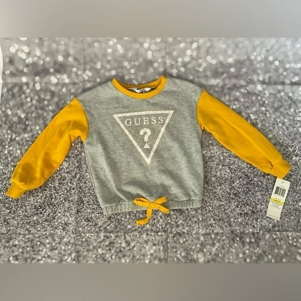 Guess Toddler Girl 2-Piece Grey &Yellow Drawstring Sweatshirt & Bike Shorts Set